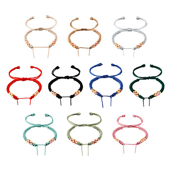 10Pcs 10 Colors Adjustable Nylon Cord Braided Bracelet Making, Peach Blossom Knot Bracelet, Fits for Beads, Mixed Color, 4-7/8~10-7/8 inch(12.5~27.6cm), 1pc/color