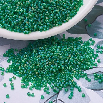 MIYUKI Delica Beads, Cylinder, Japanese Seed Beads, 11/0, (DB0858) Matte Transparent Green AB, 1.3x1.6mm, Hole: 0.8mm, about 2000pcs/10g