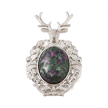 Natural Ruby in Zoisite Pendants, with Platinum Tone Alloy Findings, Deer Charms, 56x33x4mm, Hole: 5x8mm