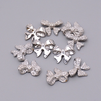 Alloy Cabochons, Nail Art Decoration Accessories, Bowknot, Cadmium Free & Lead Free, Platinum, 10x12x4mm