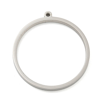 Non-Tarnish 304 Stainless Steel Laser Cut Pendants, Ring Charm, Stainless Steel Color, 37.5x35x3mm, Hole: 2mm