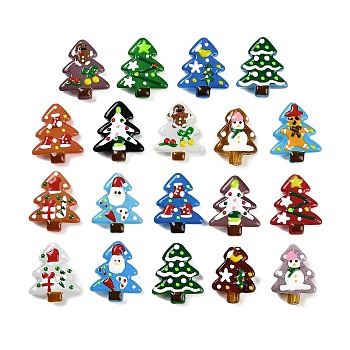 Christmas Theme Handmade Lampwork Beads, Christmas Trees, Mixed Color, 25~26.5x18.5~22.5x6.5~7.5mm, Hole: 1.6~1.8mm