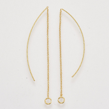 Brass Chain Stud Earring Findings, with Loop, Ear Threads, Nickel Free, Real 18K Gold Plated, 110~113x0.7mm, Hole: 2.5mm