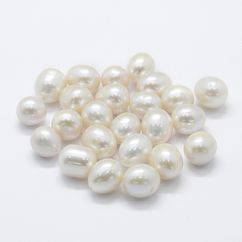 Natural Cultured Freshwater Pearl Beads, Half Drilled, Potato, Floral White, 9~10x10~14mm, Hole: 0.8mm