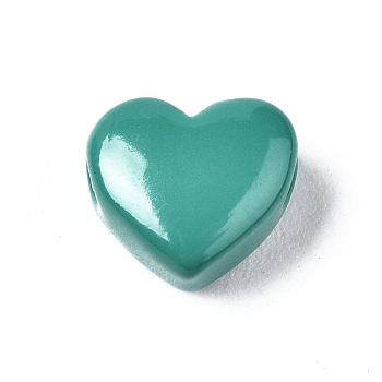 Spray Painted Brass Beads, Heart, Teal, 9x10.5x6mm, Hole: 2mm
