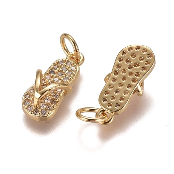 Brass Micro Pave Clear Cubic Zirconia Charms, with Jump Rings, Flip-Flops/Chancla, Golden, 15x7x4mm, Hole: 3mm