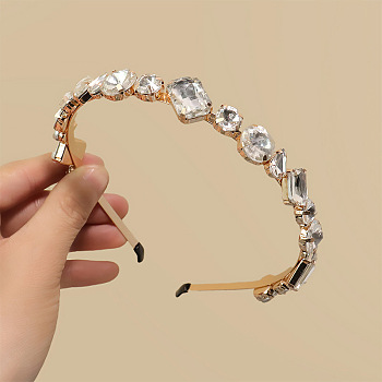 Glass Rhinestone Hair Bands, Golden Tone Iron Hair Accessories for Women Girls, Crystal, 150x130mm