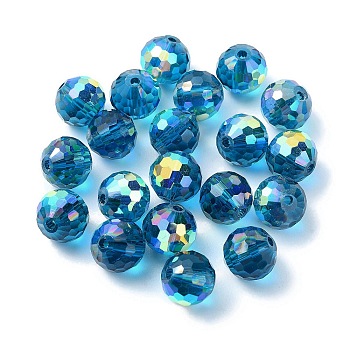 AB Color Plated Glass Beads, Faceted Round, Dodger Blue, 10x9mm, Hole: 1.5mm