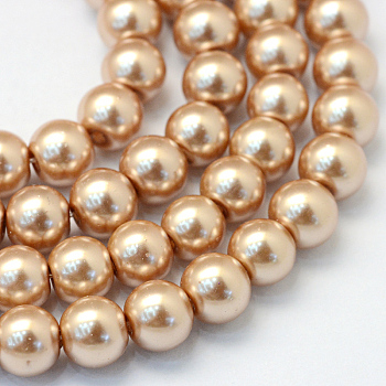 Baking Painted Pearlized Glass Pearl Round Bead Strands, BurlyWood, 8~9mm, Hole: 1mm, about 105pcs/strand, 31.4 inch