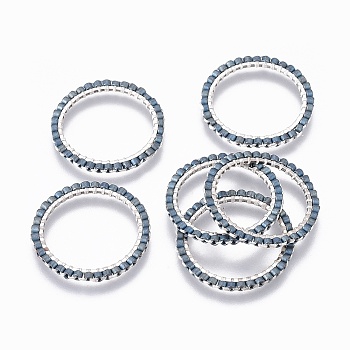 MIYUKI & TOHO Handmade Japanese Seed Beads, with 304 Stainless Steel Link Rings, Loom Pattern, Ring, Silver, Steel Blue, 22~23x1.7mm