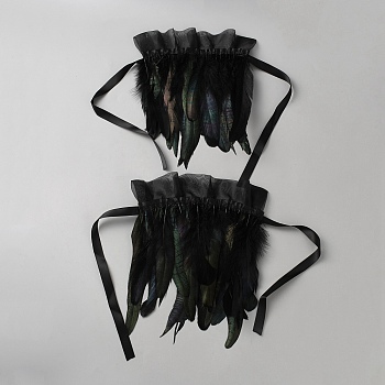 Feather Gloves, Bracelets Wrist Band, for Halloween Party Stage Performance, with Polyester Cord, Black, 620~630mm