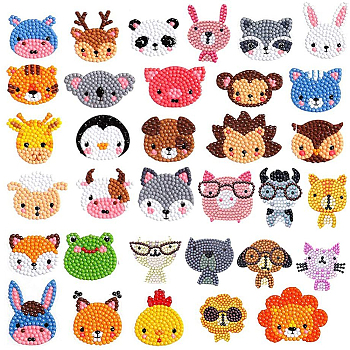 DIY Cartoon Style Animal  Sticker Kit, Including Resin Rhinestones Bag, Diamond Sticky Pen, Tray Plate and Glue Clay, Mixed Color, 2.5~177x2.5~150x0.3~8.5mm