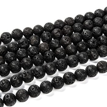 Runde Perlenstränge aus natürlichem Lavastein, 10 mm, Bohrung: 1 mm, ca. 40 Stk. / Strang, 15.7 Zoll