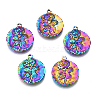 Multi-color Flat Round 304 Stainless Steel Pendants