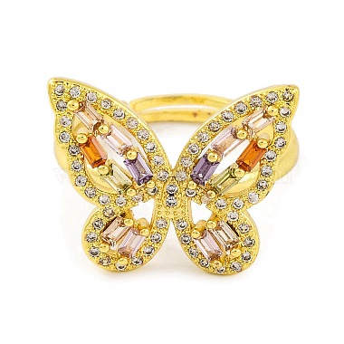 Butterfly Brass Micro Pave Cubic Zirconia Adjustable Rings for Women(RJEW-U003-27A-G)-2