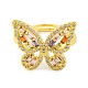 Butterfly Brass Micro Pave Cubic Zirconia Adjustable Rings for Women(RJEW-U003-27A-G)-2