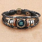 12 Constellations PU Leather Multi-strand Bracelets, Alloy Glass Flat Round Charm Bracelets for Men Women, Aquarius, 7-1/8 inch(18cm)(WGFD09F-11)
