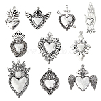 20Pcs 10 Styles Tibetan Style Alloy Pendants, Sared Heart, Antique Silver, 35~58.5x16~42x2.5~4mm, Hole:1.6~2.1mm, 2pcs/style(TIBE-DC0001-24)