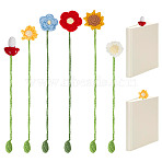 6Pcs 6 Styles Flower & Mushroom & Leaf Handmade Woven Woolen Yarn Bookmarks, Mixed Color, 335~398mm, 1pc/style(HJEW-HY0001-19)