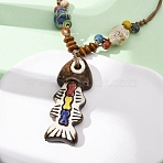 Ceramic Fish Pendant Adjustable Waxed Cord Necklaces for Women, Colorful, 18.98~29.53 inch(48.2~75cm)(NJEW-B146-02)