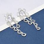 Brass Rhinestones Stud Earrings, Lace, Silver, 48x17.5mm(AJEW-D307-01P)