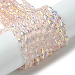 Transparent Electroplate Glass Beads Strands, AB Color Plated, Faceted, Bicone, Misty Rose, 5x3.5mm, Hole: 0.9mm, about 93~95pcs/strand, 18.7~19.29 inch(47.5~49cm)(GLAA-K064-04A-AB02)