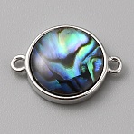 Paua Shell Connector Charms, with Brass Findings, Flat Round Links, Platinum, 10x13x3mm, Hole: 1mm(FIND-WH0110-490P)