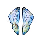 2Pcs Transparent Epoxy Resin Pendants, Wing, with Gold Foil, Cornflower Blue, 41x16.5x2mm, Hole: 1.2mm(RESI-A044-04D)