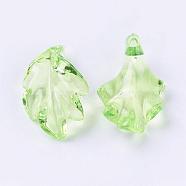 Light Green Transparent Acrylic Leaf Pendants for Chunky Necklace Jewelry, 24x15x5mm, Hole: 1.5mm(X-TACR-470-31)