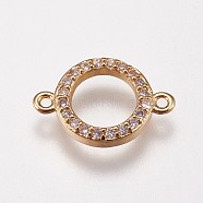 Brass Micro Pave Cubic Zirconia Links, Ring/Circle, Clear, Golden, 14x9.5x2mm, Hole: 1mm(KK-I614-018G)