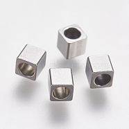 304 Stainless Steel Beads, Cube, Stainless Steel Color, 3x3x3mm, Hole: 2mm(STAS-K171-40P-3x3mm)