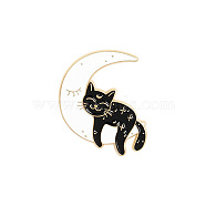 Cat with Moon Enamel Pin, Light Gold Plated Alloy Badge for Backpack Clothes, White, 30x25mm(MOST-PW0001-046D)