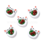 Resin Cabochons, Imitation Food, Cat Head Shaped Sushi Roll, White, 25x23.5x9.5mm(CRES-P020-03A)