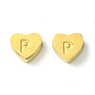 Ion Plating(IP) 316L Surgical Stainless Steel Beads, Love Heart with Letter Bead, Real 18K Gold Plated, Letter P, 5.5x6.5x2.5mm, Hole: 1.4mm(STAS-R230-01P-G-1)