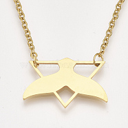 201 Stainless Steel Pendant Necklaces, with Cable Chains, Whale Tail Shape & Triangle, Golden, 17.3 inch(44cm), 2mm, Whale Tail: 16x25x1mm(NJEW-T009-JN072-2-40)