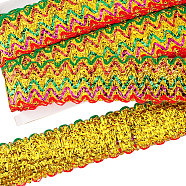 Metallic Polyester Ribbon, Wavy Sparkle Ribbon, Garment Accessory, Colorful, 2 inch(50mm), about 14.22 Yards(13m)/Card(OCOR-WH0077-60)