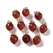 Natural Agate Pendants, Fruit Charms with Jump Ring, Golden, Strawberry, 16~16.5x10.5x10.5~11mm, Hole: 3.4mm(G-Z052-04B)