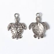 Alloy Pendants, Cadmium Free & Lead Free, Sea Turtle, Antique Silver Color, Size:about 23mm long, 16mm wide, 2mm thick, hole: 2mm(X-PALLOY-A9695-AS)