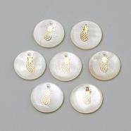 Freshwater Shell Pendants, Flat Round & Pineapple, Golden, 16x3.5~4mm, Hole: 1.2mm(SHEL-Q010-009G)