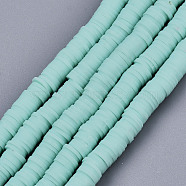 Handmade Polymer Clay Beads Strands, for DIY Jewelry Crafts Supplies, Heishi Beads, Disc/Flat Round, Aquamarine, 6x0.5~1mm, Hole: 1.8mm, about 290~320pcs/strand, 15.75 inch~16.14 inch(40~41cm)(CLAY-R089-6mm-121)