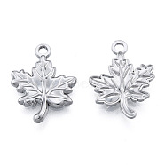 Non-Tarnish 201 Stainless Steel Pendants, Leaf, Stainless Steel Color, 20.5x15.5x2mm, Hole: 2mm(STAS-N098-177P)