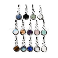 Gemstone/White Shell Pendants, Rack Plating Brass Hexagon Charms, Lead Free & Cadmium Free, Platinum, 37.5x17x4.5~5mm, Hole: 6.5x5mm(G-F777-05P)