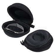 Polyester Jewelry Watch Box, with Zipper, Round, Black, 9.9x10.1x5.65cm(CON-WH0094-47)