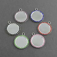 Brass Rhinestone Pendant Cabochon Settings, Picture Memory Frame Pendants, Flat Round, Silver Color Plated Metal Color, Mixed Color, Tray: 25mm, 37x31.5x3mm, Hole: 4mm(RB-R006-M)