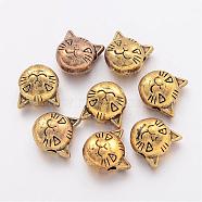 Tibetan Style Alloy Kitten Beads, Cat Head, Cadmium Free & Nickel Free & Lead Free, Antique Golden, 8x8x5mm, Hole: 2mm(X-TIBEP-GC178-AG-NR)