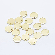 Brass Charms, Long-Lasting Plated, Real 18K Gold Plated, Nickel Free, Hexagon, 9x8x0.8mm, Hole: 1mm(X-KK-G331-86G-NF)