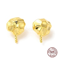 925 Sterling Silver Stud Earring Findings, Honeycomb, for Half Drilled Beads, Real 18K Gold Plated, 12.5x5.5x3mm, Pin: 0.7mm(STER-M114-17G)