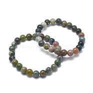 Natural Indian Agate Bead Stretch Bracelets, Round, 2-1/8 inch~2-3/8 inch(5.5~6cm), Bead: 8mm(X-BJEW-K212-B-010)