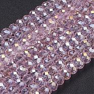 Electroplate Glass Beads Strands, AB Color Plated, Faceted, Rondelle, Pink, 10x7mm, Hole: 1.4mm, about 70~72pcs/strand(X-GR10MMY-59AB)