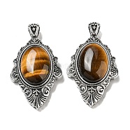 Natural Tiger Eye Big Pendants, Antique Silver Plated Alloy Oval Charms, 55x31.5x13mm, Hole: 7x5mm(G-Z050-03B)